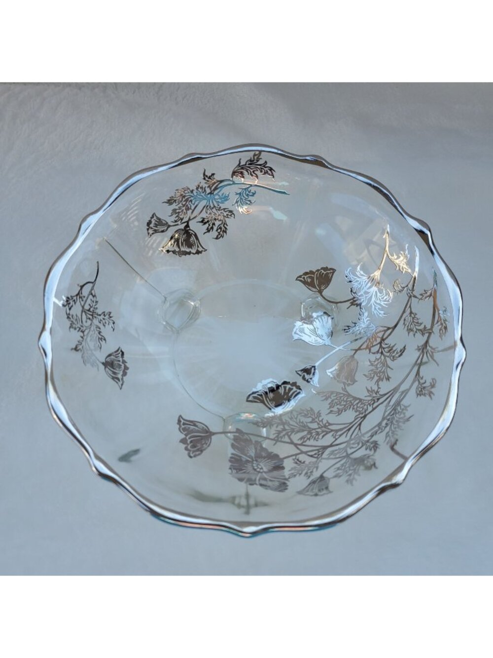 VTG Silver City Glass Footed Bowl Sterling Silver Overlay Flanders Poppy Pattern